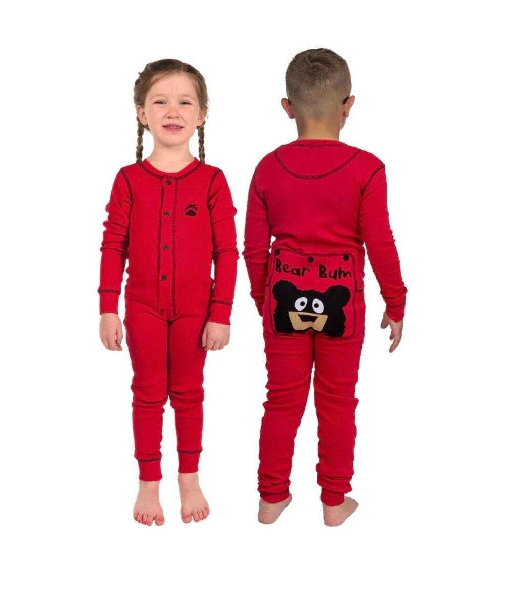 Lazy One Bear Bum Red Flapjack Long Johns One Piece Pajamas Size 12 kids New